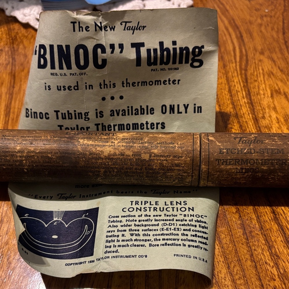Vtg STORAGE TUBE ONLY! original paper inside, “ MISSING TAYLOR THERMOMETER”